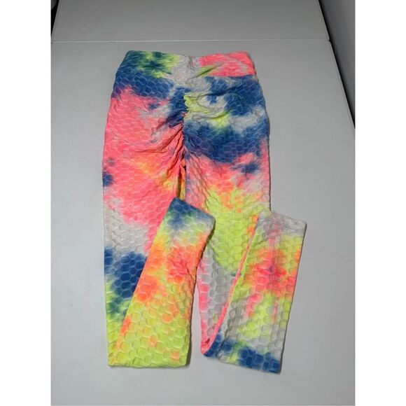 Aded Rose Womens Tie-dye Bubble Texture Ruched Seam Leggings Size M Butt Scrunch - Picture 9 of 13